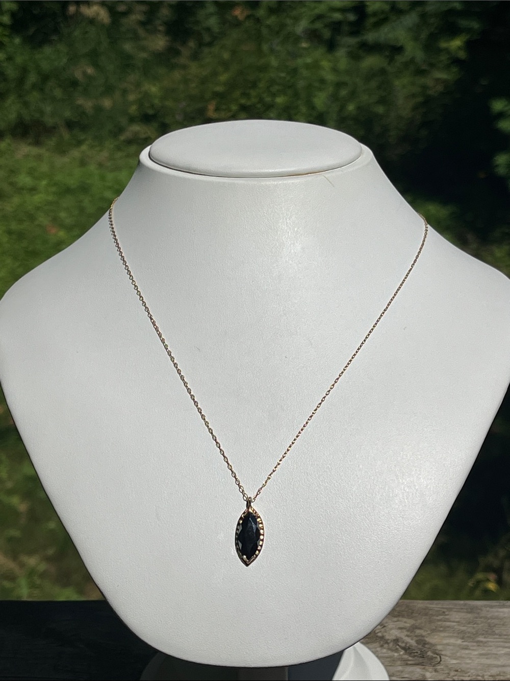 Vintage 10K Gold Chain Necklace with Marquise Hematite Pendant